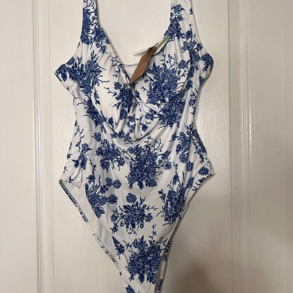 Berlook Womens Swimsuit 2XL Blue Tie‎ Floral One Piece Swimwear Stretch NWT - Picture 6 of 9